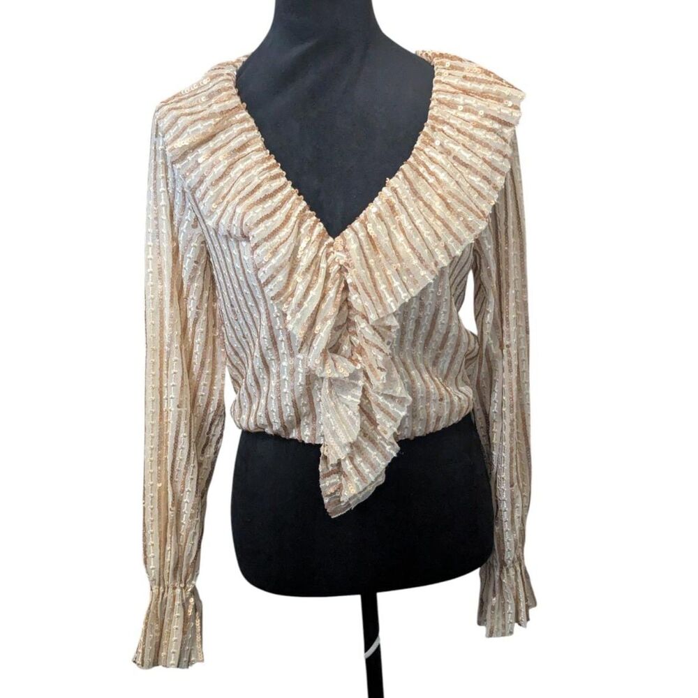 Saints & Hearts Gold Sequin Ruffle Crop Top Size Small Sparkle Party Night Out